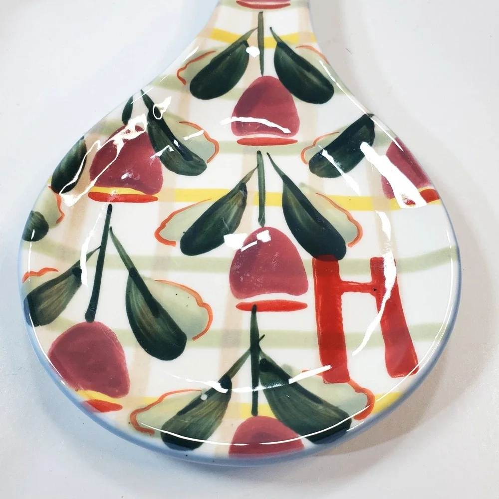 ANTHROPOLOGIE Tivoli Monogram Ceramic Spoon Rest Letter H Floral Garden